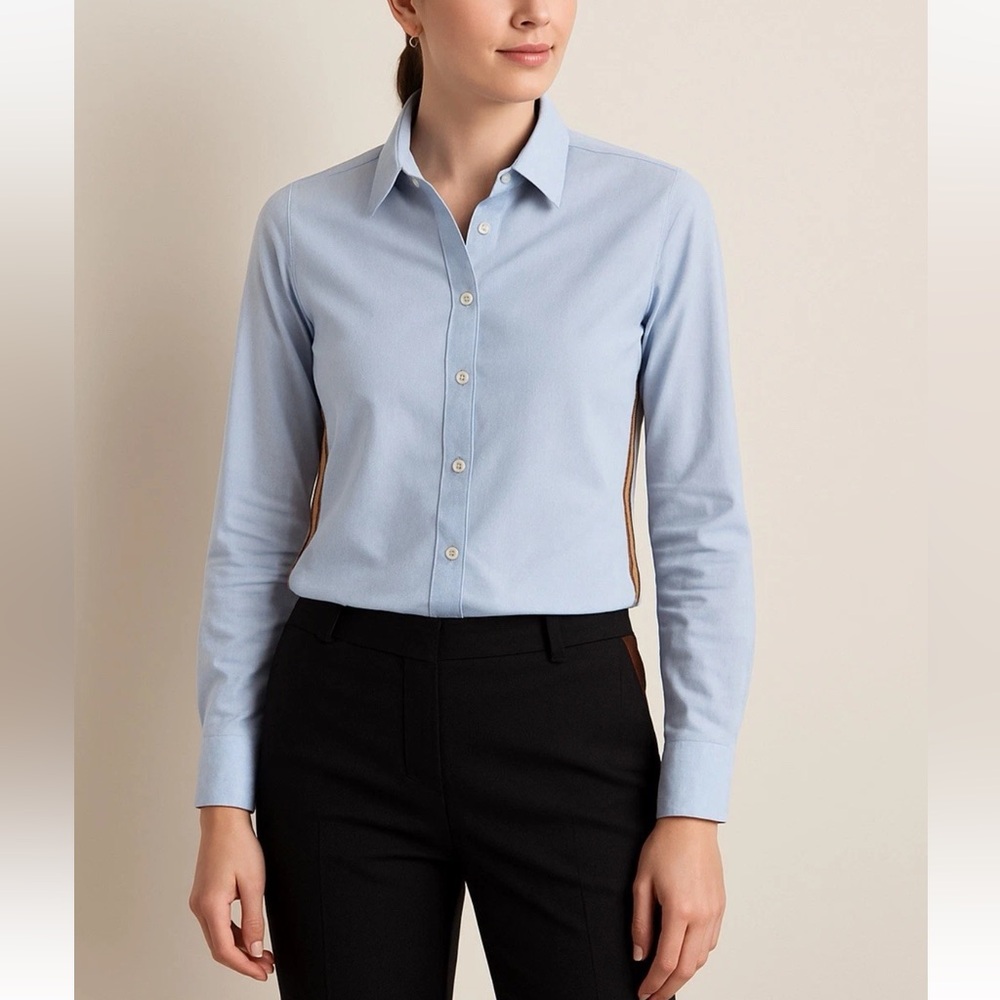 Boden Women’s 8 Button Down Top Blue Oxford Long Sleeve Trim Detail Poetcore
